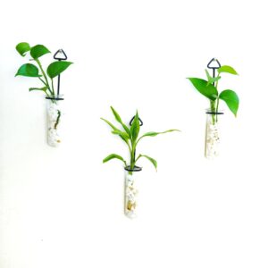 Metal Hanging 3 Piece Combo Tube Planter for Hydroponic Plants Home and Office Decoration with Natural White Stone