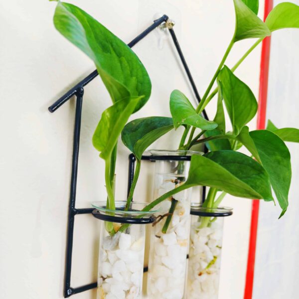 Home Design Metal Hanging Tube Planter for Hydroponic Plants Home and Office Decoration with Natural White Stone